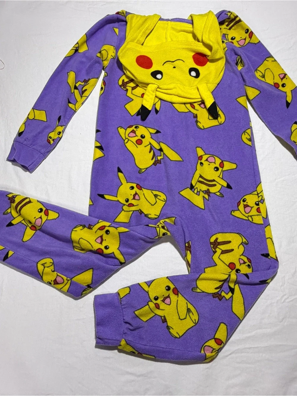 Pokemon Purple and Yellow Pikachu Hooded Kids Footed Pajamas